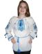 Льняна українська вишиванка білого кольору з широкими рукавами та синьо-блакитним орнаментом для жінок (GNM-00500), 42