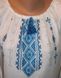 Льняна українська вишиванка білого кольору з широкими рукавами та синьо-блакитним орнаментом для жінок (GNM-00500), 42