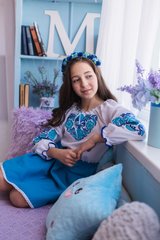 Вишитий яскравий костюм для дівчинки з блакитною вишивкою (OS-0119), 2 роки, габардин