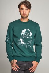 Рождественский мужской зеленый свитшот с Дедом Морозом (UKRS-9939), S, трикотаж