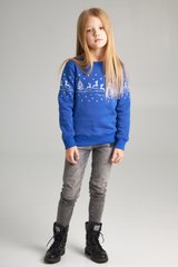Різдвяний синій світшот з оленями для дівчаток (UKRS-6620), 152, трикотаж