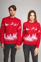 Червоні парні дорослі светри з оленями (UKRS-9941-8843), шерсть, акрил