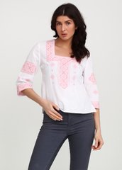 Зворушлива біла блузка зі світло-рожевою вишивкою для жінок (gbv-04-05), 40, льон