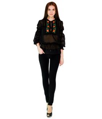 Стильна жіноча чорна шифонова блузка з вишивкою (М-310), 40