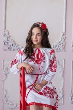 Вишите біле яскраве плаття з червоною вишивкою для дівчинки (OS-0055), 2 роки, габардин
