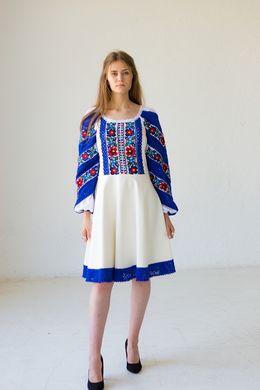 Платье-миди трикотажное с вышивкой и натуральными кружевами (ЛА-15), 42