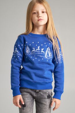 Різдвяний синій світшот з оленями для дівчаток (UKRS-6620), 152, трикотаж