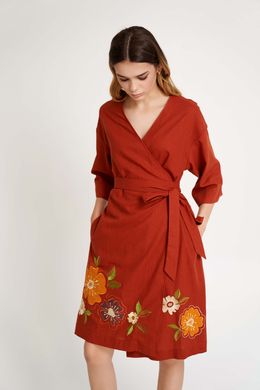 Жіноча сукня на запах з аплікацією теракотова UKR-4212, XS