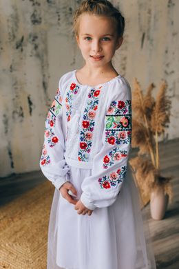 Вышитое платье с цветами для девочек (D-138-01-d), 26, домотканое полотно