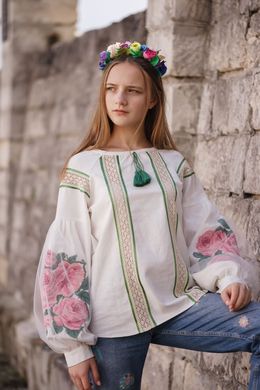 Жіноча вишита блуза з довгими рукавами (B-049-01), 40, льон