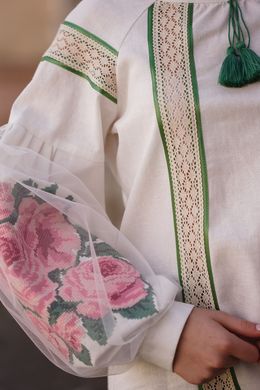 Жіноча вишита блуза з довгими рукавами (B-049-01), 40, льон