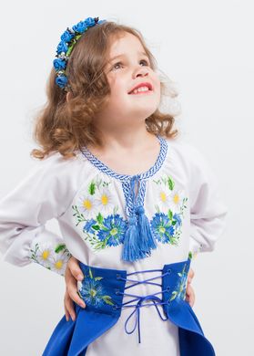 Великолепный сине-белый костюм "Васильковые мечты" с вышивкой для девочек (KSs-557-017-O), 110
