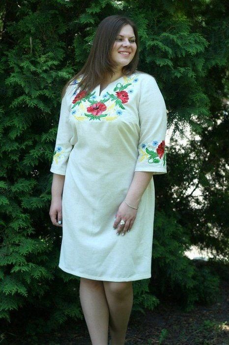 Барвиста вишита сукня "Українська чарівність" із сірої мальви для жінок - максі-розміри (PL-014-014-М), 50