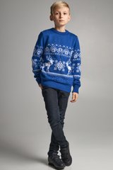 Вязаный синий с оленями свитер для мальчика (UKRS-6623), 122, шерсть, акрил