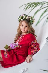 Вишите червоне плаття для дівчинки (OS-0342), 6 років, домоткане полотно