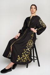 Жіноча вишита сукня Black 4 з золотою вишивкою UKR-4194, XXL, льон