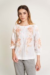 Жіноча вишита блуза Біла з рожевою вишивкою UKR-5217, XXL