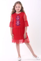 Вышитое платье для девочки красного цвета "Ромашкове" (PLd-117-083-Tr), 110