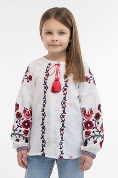 Вишиванка біла для дівчинки (FM-6008), 152, Льон+віскоза