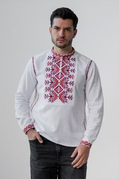 ВИШИТА ЧОЛОВІЧА СОРОЧКА "БАТЬКІВСЬКИЙ ДАР" БІЛА (DBRS-70-5-wt-rd), 46, льон+котон