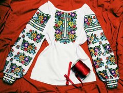 Женская блузка-вышиванка "Новая Весенняя" с длинным рукавом (GNM-02031), 40, лен белого цвета