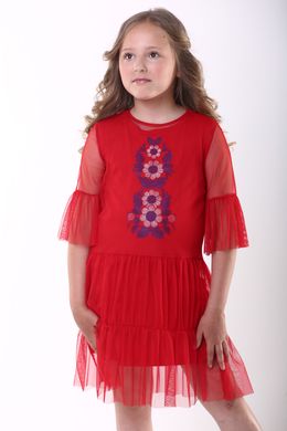 Вышитое платье для девочки красного цвета "Ромашкове" (PLd-117-083-Tr), 110
