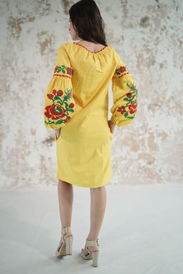 Желтое платье Левада с вышивкой для женщин (PL-035-178-L), 42