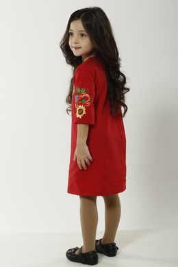 Вышитое красное платье для девочки Украинский букет (PLd-104-005-O), 110