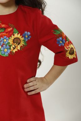 Вышитое красное платье для девочки Украинский букет (PLd-104-005-O), 110
