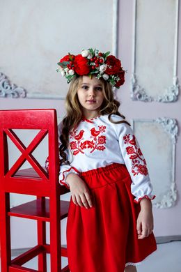 Вышитый яркий костюм для девочки с красной вышивкой (OS-0026), 2 года, габардин