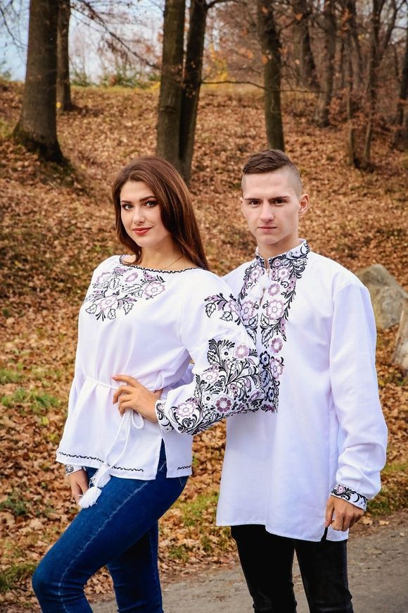 Вишукана чоловіча вишиванка з унікальним орнаментом і вишивкою безпосередньо по тканині (GNM-02180), 40, льон білого кольору