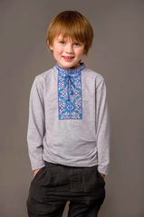Вышиванка для мальчика "Подольская" серая с длинным рукавом с бирюзовой вышивкой (LS-95432176-92), 92, хлопок