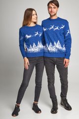 Синие парные взрослые свитера с оленями (UKRS-9943-8844), шерсть, акрил