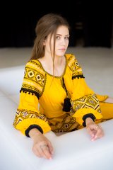 Довга жовта сукня з вишивкою в стилі бохо (ЛА-7), 42