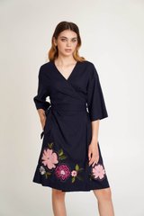 Жіноча сукня на запах з аплікацією темно синя UKR-4211, XS