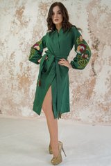 Вышитое женское зеленое платье Цветочная ветвь (PL-029-094-L), 42