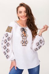 Жіноча бавовняна сорочка білого кольору з вишивкою (FM-7402), XS, бавовна