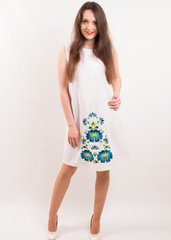 Вишита біла сукня "Зоряне сяйво" із тканини "Онікс" з квітковою вишивкою для жінок (PL-004-058-О), 42
