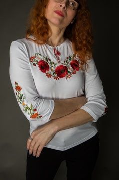 футболка-вишиванка біла Маковий цвіт (LS-91221241-44), L, віскоза