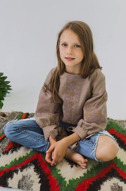 Вишита блуза для дівчинки з бантами Сoffee UKR-0309, 152, льон