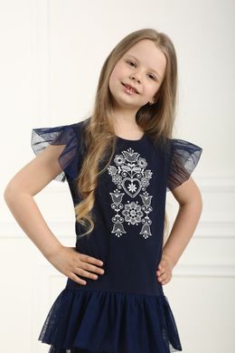 Вишите трикотажне плаття темно-синє для дівчинки Ніжність (PLd-151-100-Tr), 110, трикотаж