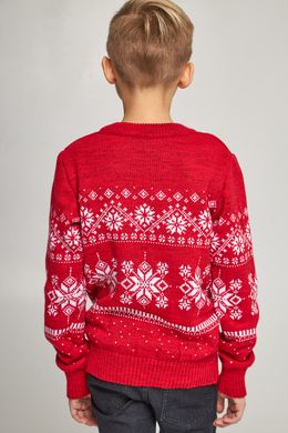 Вязаный красный с оленями свитер для мальчика (UKRS-6630), 122, шерсть, акрил