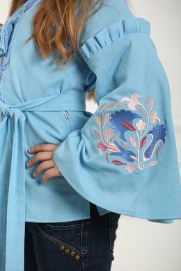 Вышиванка голубая для девочки Утренние росы (BLd-332-085-L), 116, лен