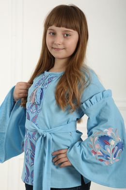 Вишиванка блакитна для дівчинки Світанкові роси (BLd-332-085-L), 116, льон