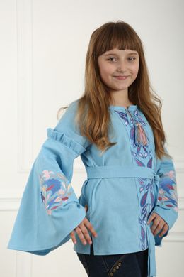 Вышиванка голубая для девочки Утренние росы (BLd-332-085-L), 116, лен