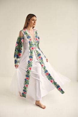 Вышитое цветами женское белое платье (D-134-01), 40, тиар