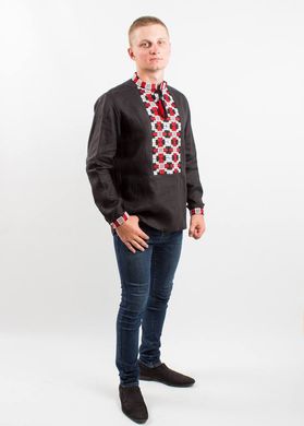 Чёрная рубашка с двухцветной вышивкой "Грация" из натурального льна для мужчин (SRs-401-152-L), 46