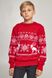 Вязаный красный с оленями свитер для мальчика (UKRS-6630), 122, шерсть, акрил