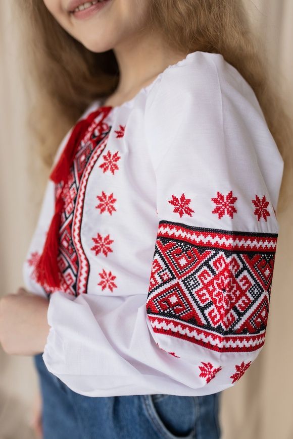 Вишиванка для дівчинки біла з яскравим орнаментом (mrg-rd042-8888), 86, поплін