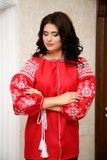 Червона жіноча подовжена блуза "Бохо" (GNM-02024), 40, льон